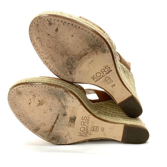 Michael Kors Windsor Platform Wedge Espadrille Sandals Tan Leather, Size 9M IOB - Picture 9 of 10